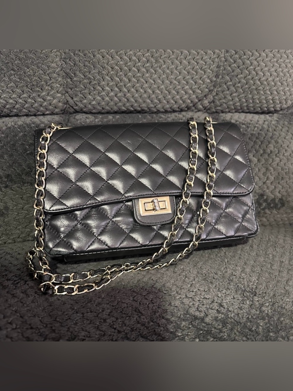 Genuine Italian Leather Black Quilted Chain Bag